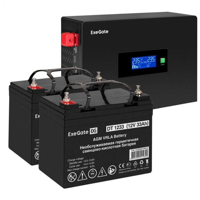 Комплект ИБП EXEGATE IDEALSINE SR-1500.LCD.2SH + батарея 33Aч, 2 шт EX297428RUS